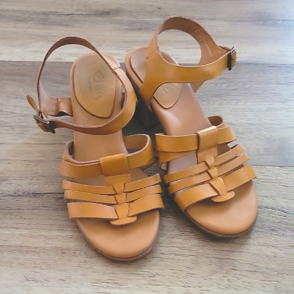KORKS by Kork Ease Cilla Leather Stacked Heel Sandal Yellow 7 - Picture 1 of 7